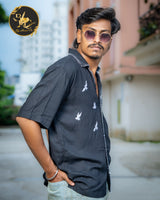 ByHandCo Handcrafted Black Embroidered Butterfly Shirt for Men