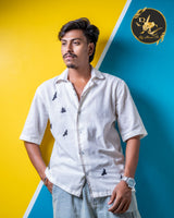 ByHandCo Handcrafted White Butterfly Embroidered Shirt for Men