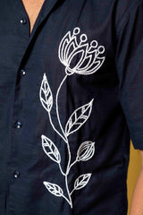 Midnight Bloom Hand-Embroidered Shirt for Men