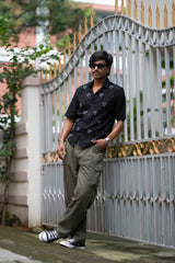 Black Floral Embroidered Half-Sleeve Shirt – Premium Men’s Casual Wear
