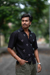 Black Floral Embroidered Half-Sleeve Shirt – Premium Men’s Casual Wear