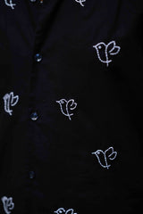Black Floral Embroidered Half-Sleeve Shirt – Premium Men’s Casual Wear