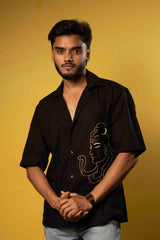 Black Shiva Embroidered Oversized Shirt – Premium Half Sleeve