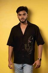 Black Shiva Embroidered Oversized Shirt – Premium Half Sleeve