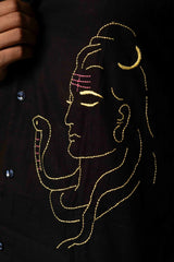 Black Shiva Embroidered Oversized Shirt – Premium Half Sleeve
