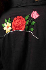 Black Floral Embroidered Butterfly Shirt for Women