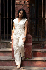 Ivory Eyelet Embroidered Co-Ord Set for Women