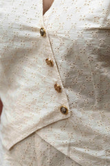 Ivory Eyelet Embroidered Co-Ord Set for Women