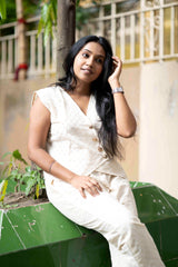 Ivory Eyelet Embroidered Co-Ord Set for Women