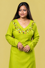 Handcrafted Floral Embroidered Lime Green Kurta