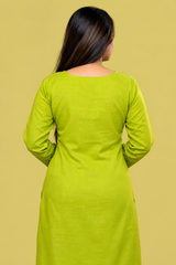 Handcrafted Floral Embroidered Lime Green Kurta