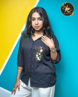 Women's Black Floral Embroidered Button-Down Shirt 🖤✨