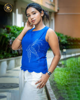 Women's Royal Blue Floral Embroidered Sleeveless Top 💙