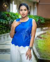 Women's Royal Blue Floral Embroidered Sleeveless Top 💙