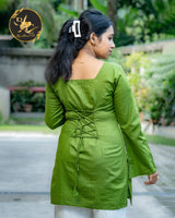 Women's Olive Green Floral Embroidered Long Kurti 🌿✨