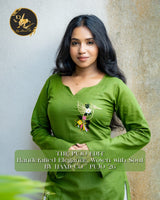Women's Olive Green Floral Embroidered Long Kurti 🌿✨